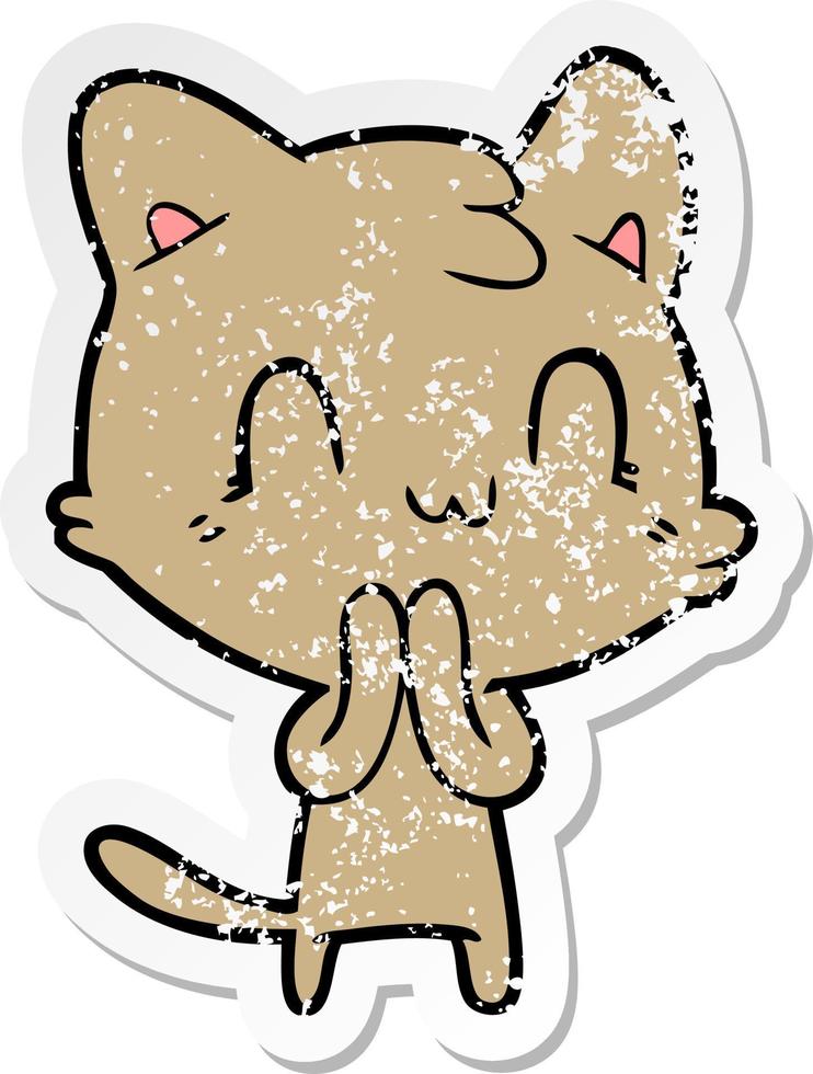 pegatina angustiada de un gato feliz de dibujos animados vector
