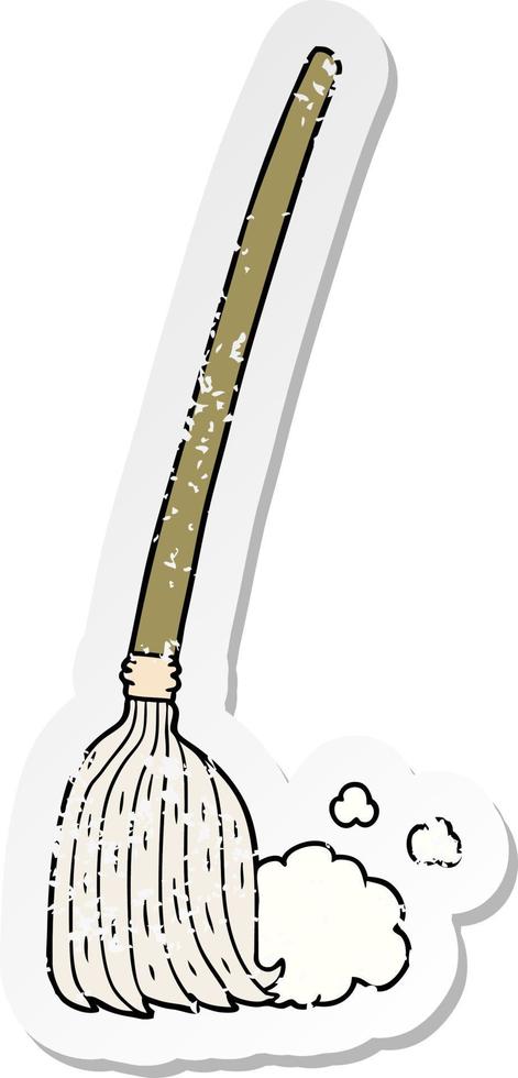 distressed sticker of a cartoon broom sweeping vector