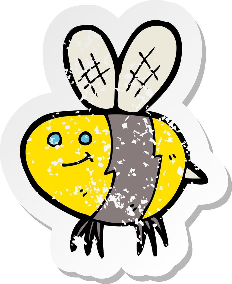 pegatina retro angustiada de una abeja de dibujos animados vector