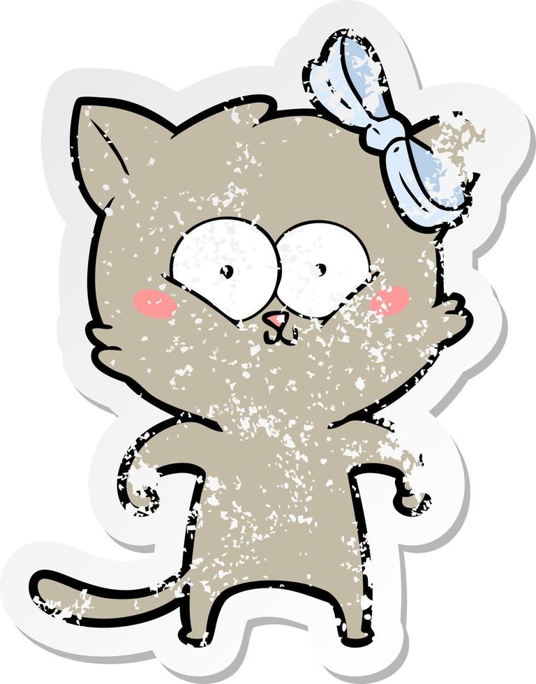 distressed sticker of a cartoon cat vector