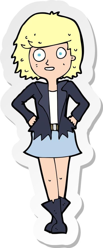 sticker of a cartoon girl in jacket vector