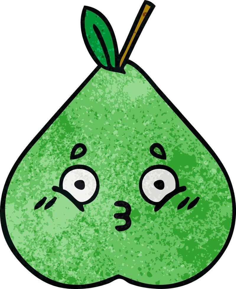 retro grunge texture cartoon green pear vector