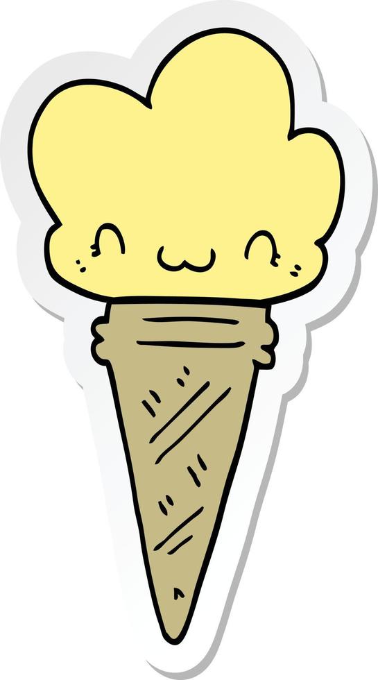 sticker of a cartoon ice cream with face vector