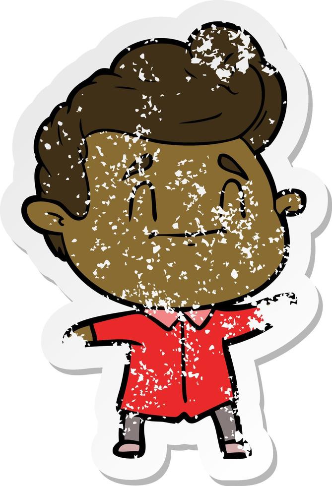 distressed sticker of a happy cartoon man vector