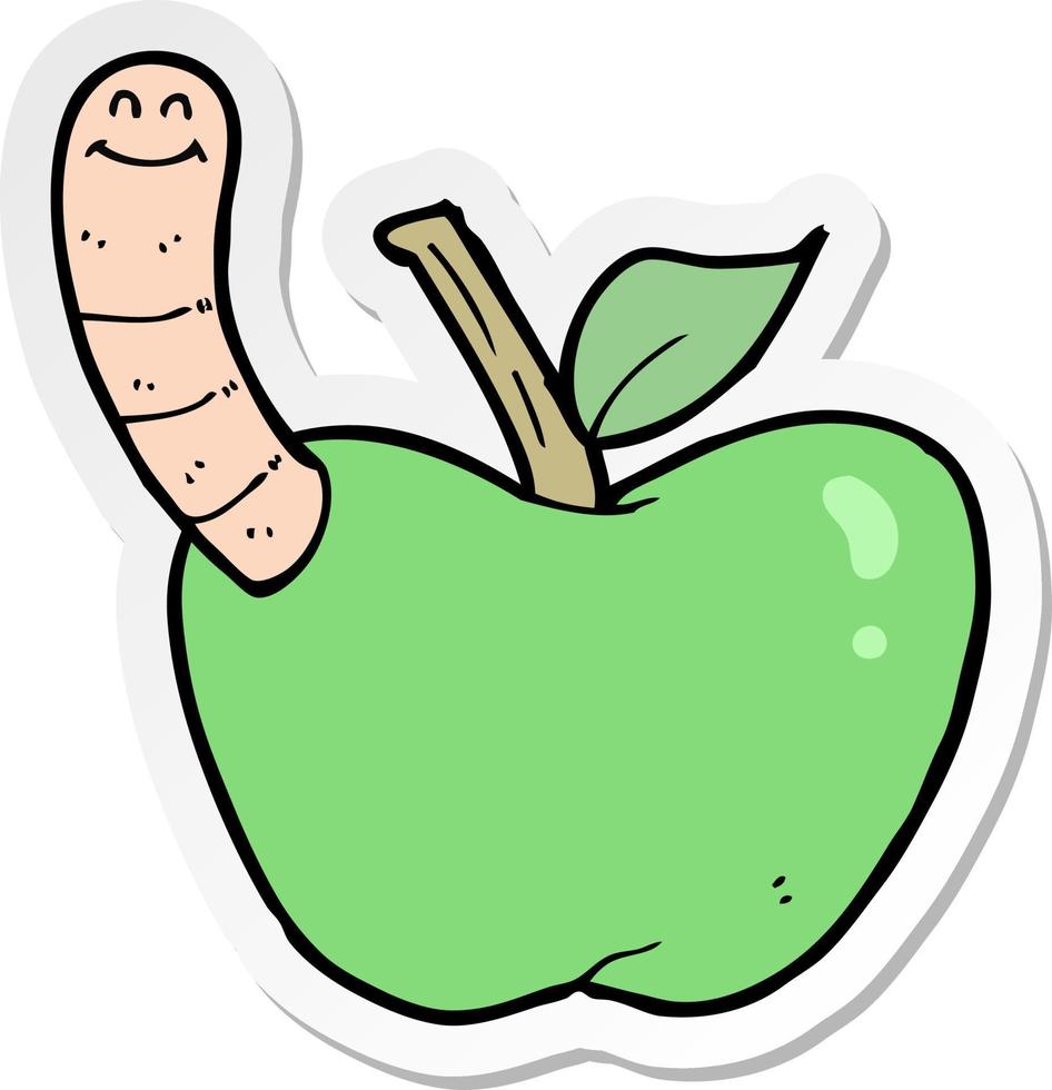 sticker of a cartoon apple with worm vector