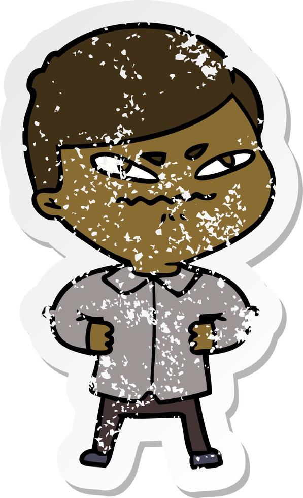 distressed sticker of a cartoon angry man vector