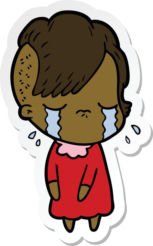 sticker of a cartoon crying girl vector