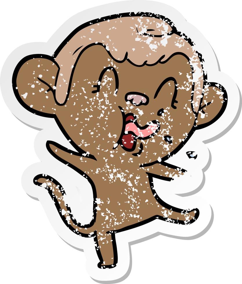 distressed sticker of a crazy cartoon monkey vector