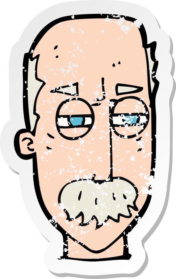 retro distressed sticker of a cartoon annoyed old man vector