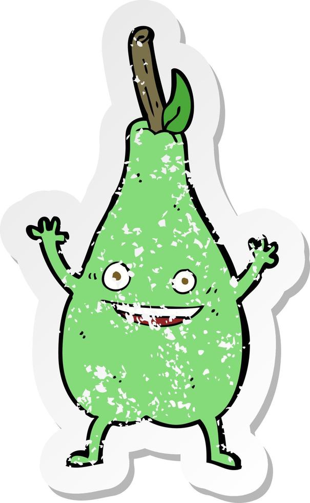 retro distressed sticker of a cartoon happy pear vector