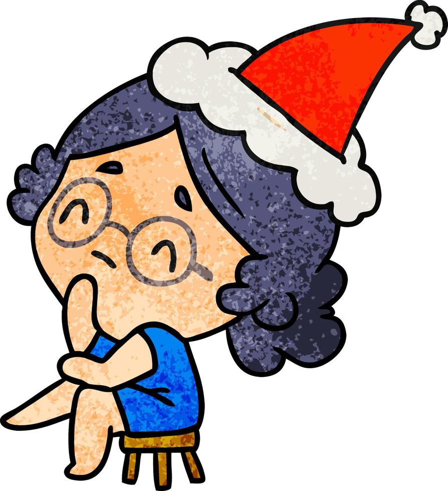 dibujos animados con textura navideña de kawaii lady vector