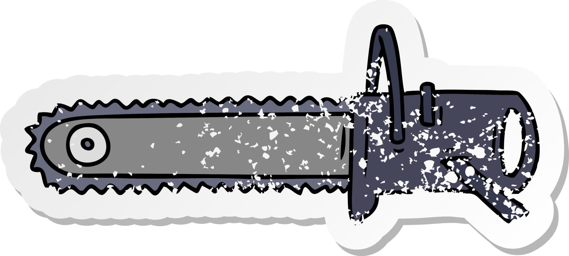 distressed sticker cartoon doodle fo a chain saw vector