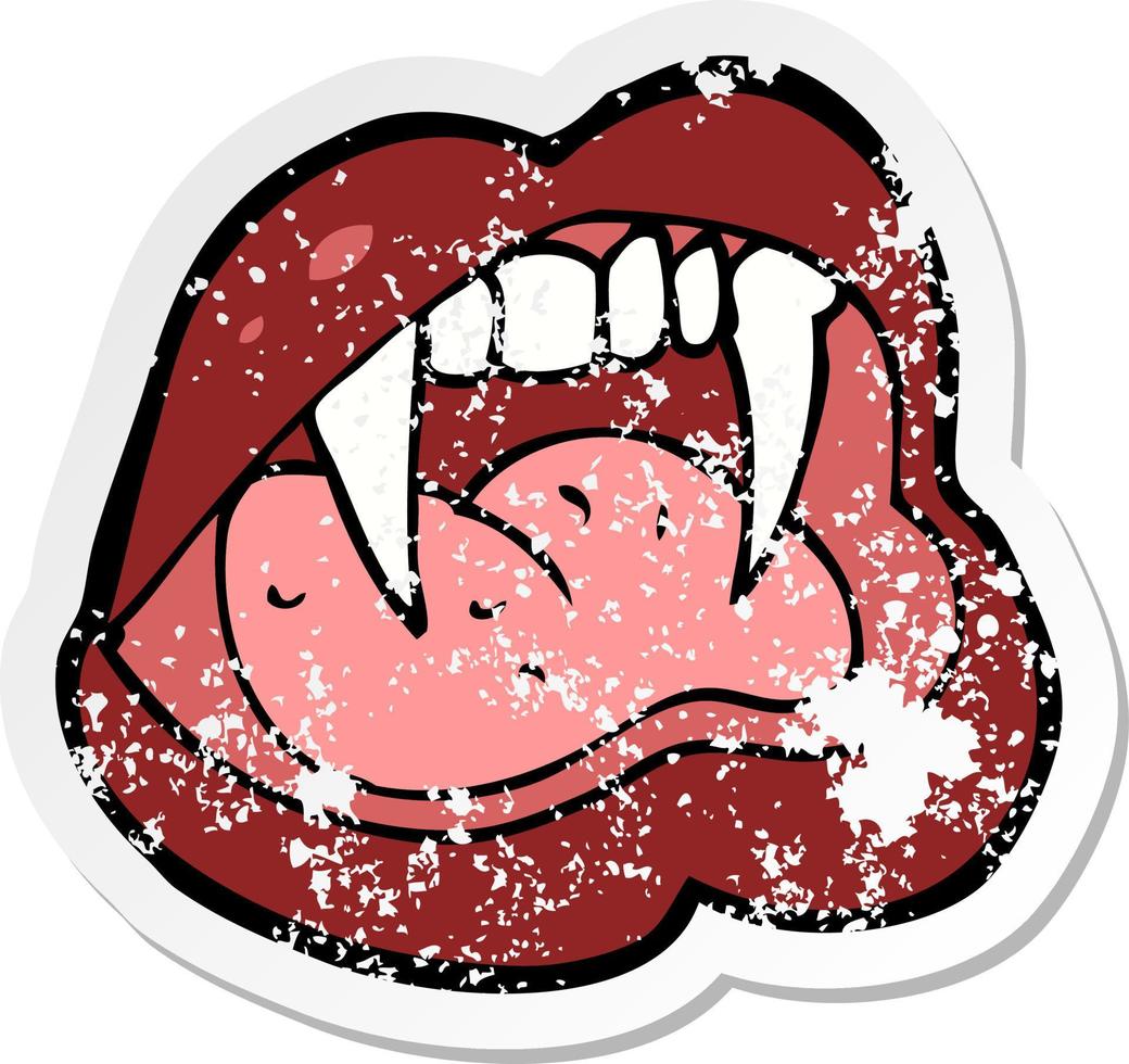 retro distressed sticker of a cartoon vampire lips vector