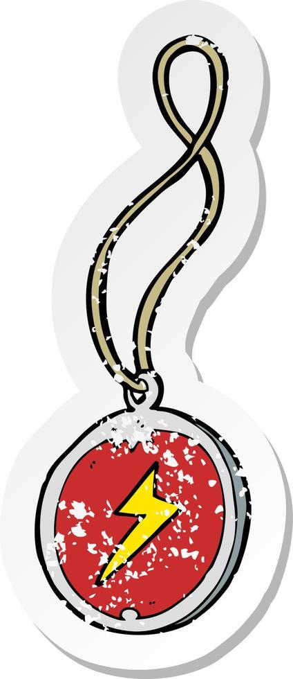 retro distressed sticker of a cartoon magic pendant necklace vector