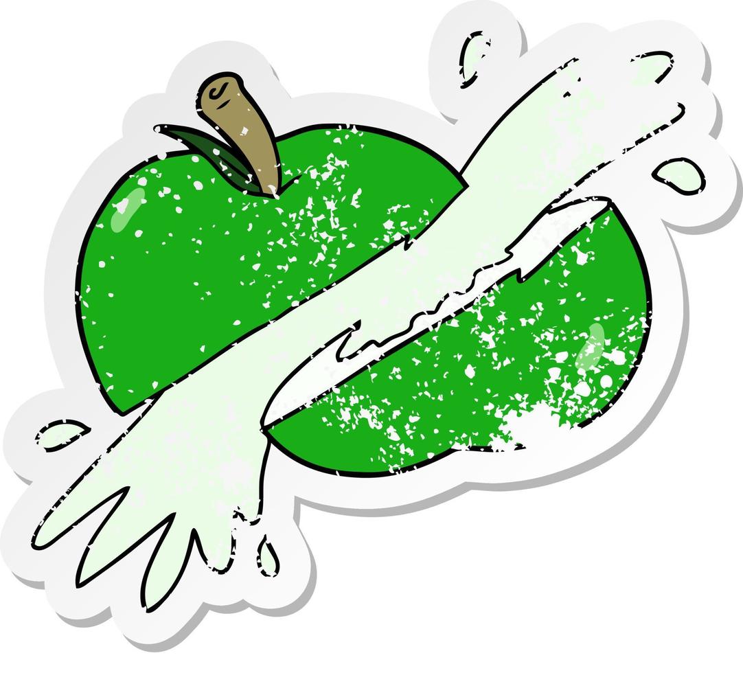 distressed sticker of a cartoon sliced apple vector