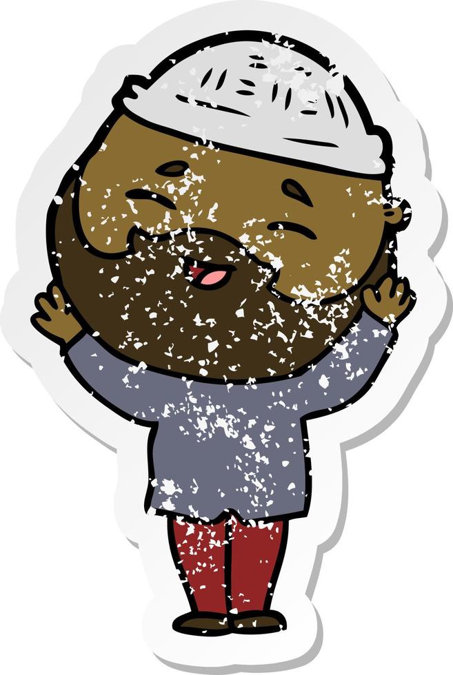 distressed sticker of a cartoon happy bearded man vector