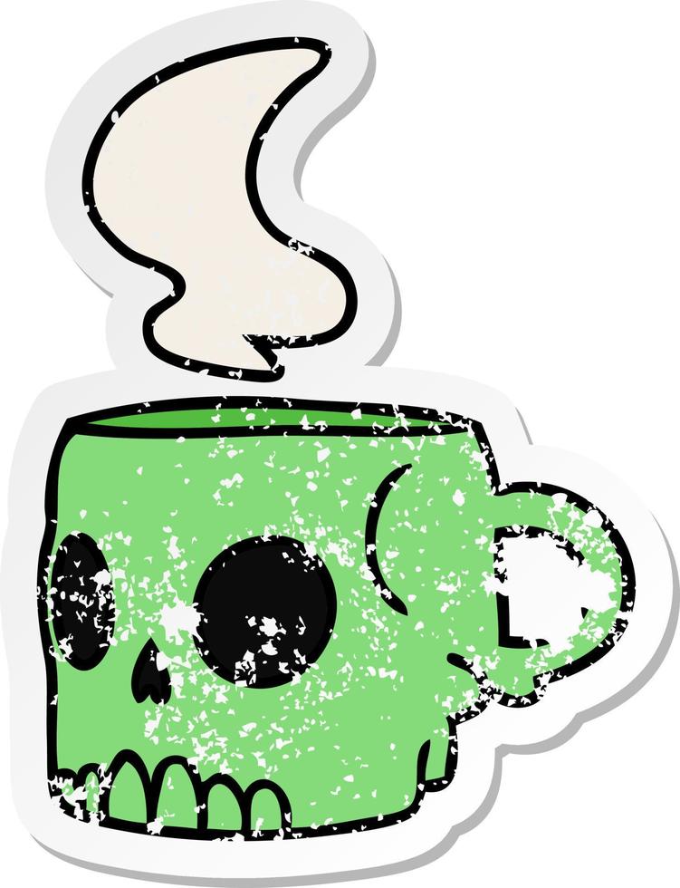 distressed sticker cartoon doodle of a skull mug vector