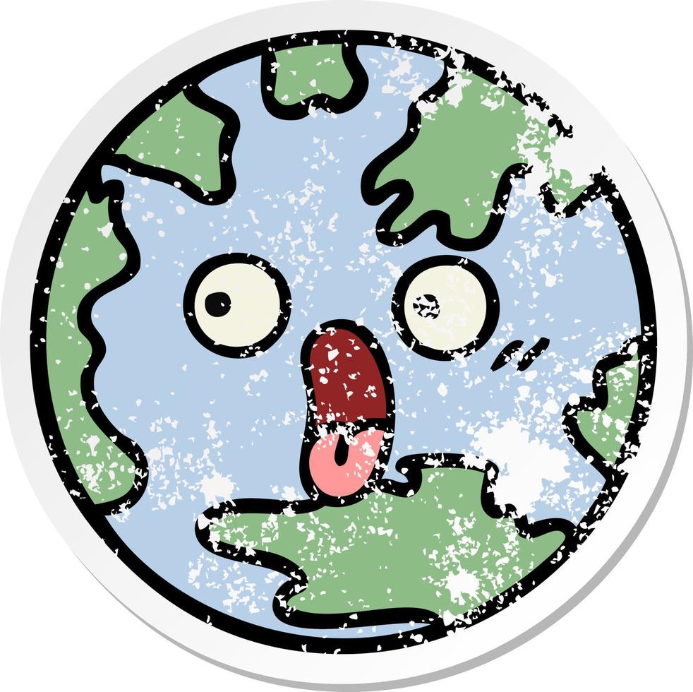 distressed sticker of a cute cartoon planet earth vector