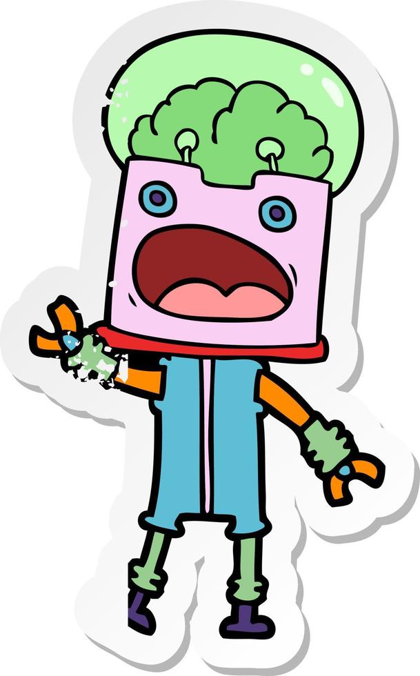 distressed sticker of a cartoon robot vector