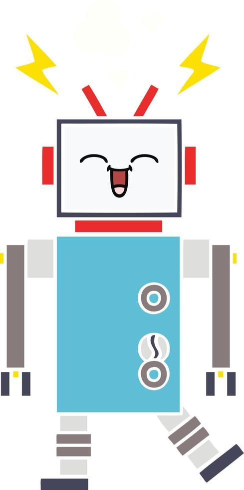 flat color retro cartoon robot vector