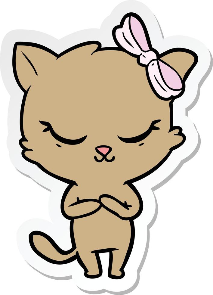 sticker of a cute cartoon cat with bow vector