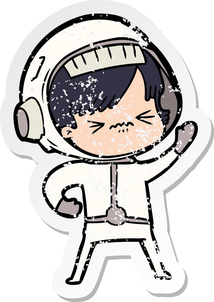 distressed sticker of a angry cartoon space girl vector