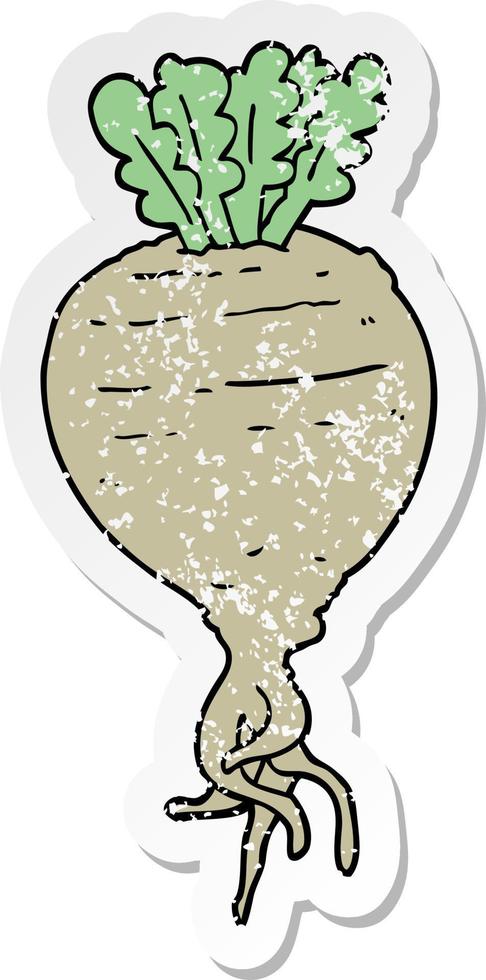 distressed sticker of a cartoon root vegetable vector