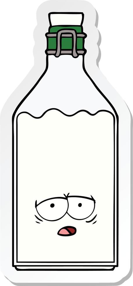 pegatina de una botella de leche vieja de dibujos animados vector