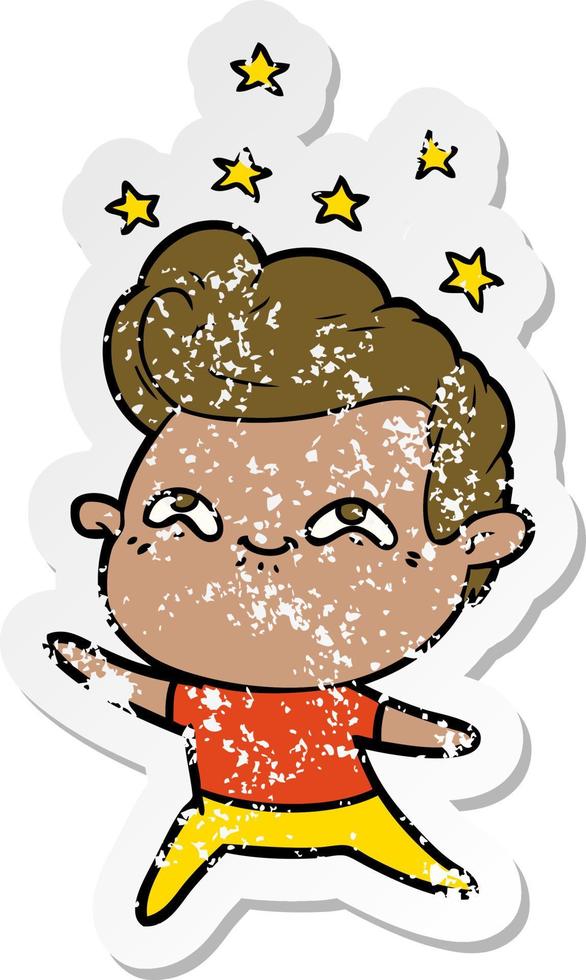 distressed sticker of a cartoon excited man vector