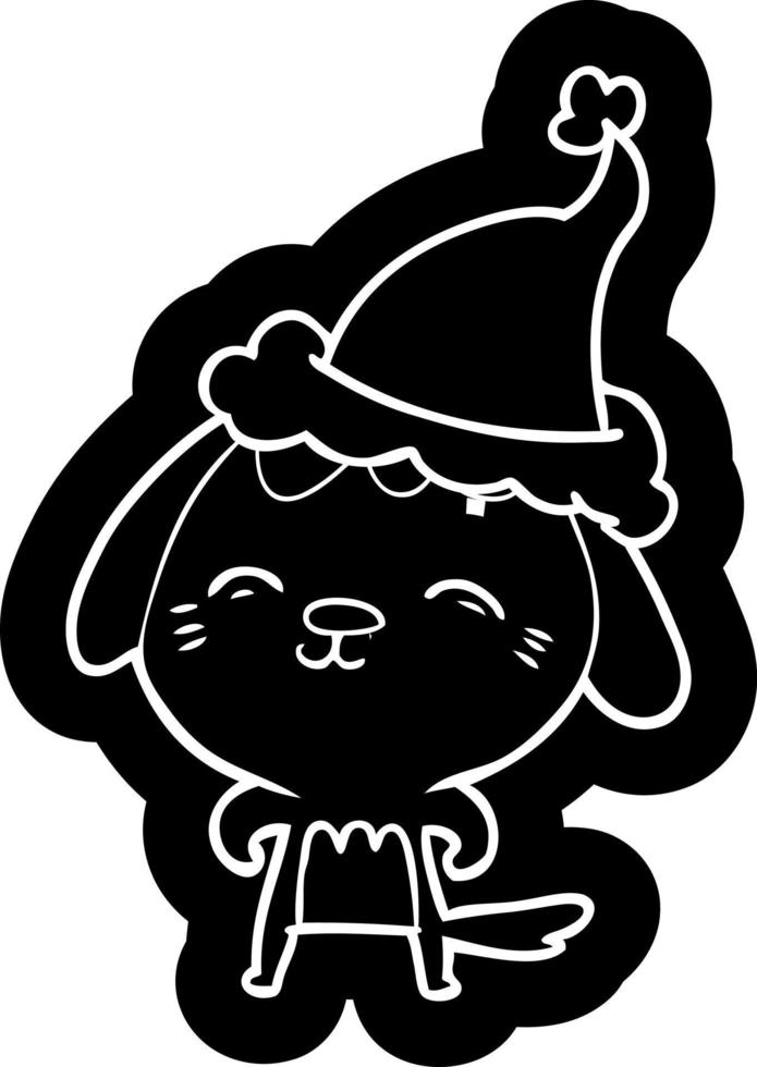 happy cartoon icon of a dog wearing santa hat vector