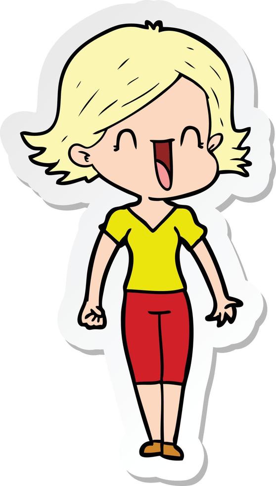 sticker of a cartoon happy woman vector
