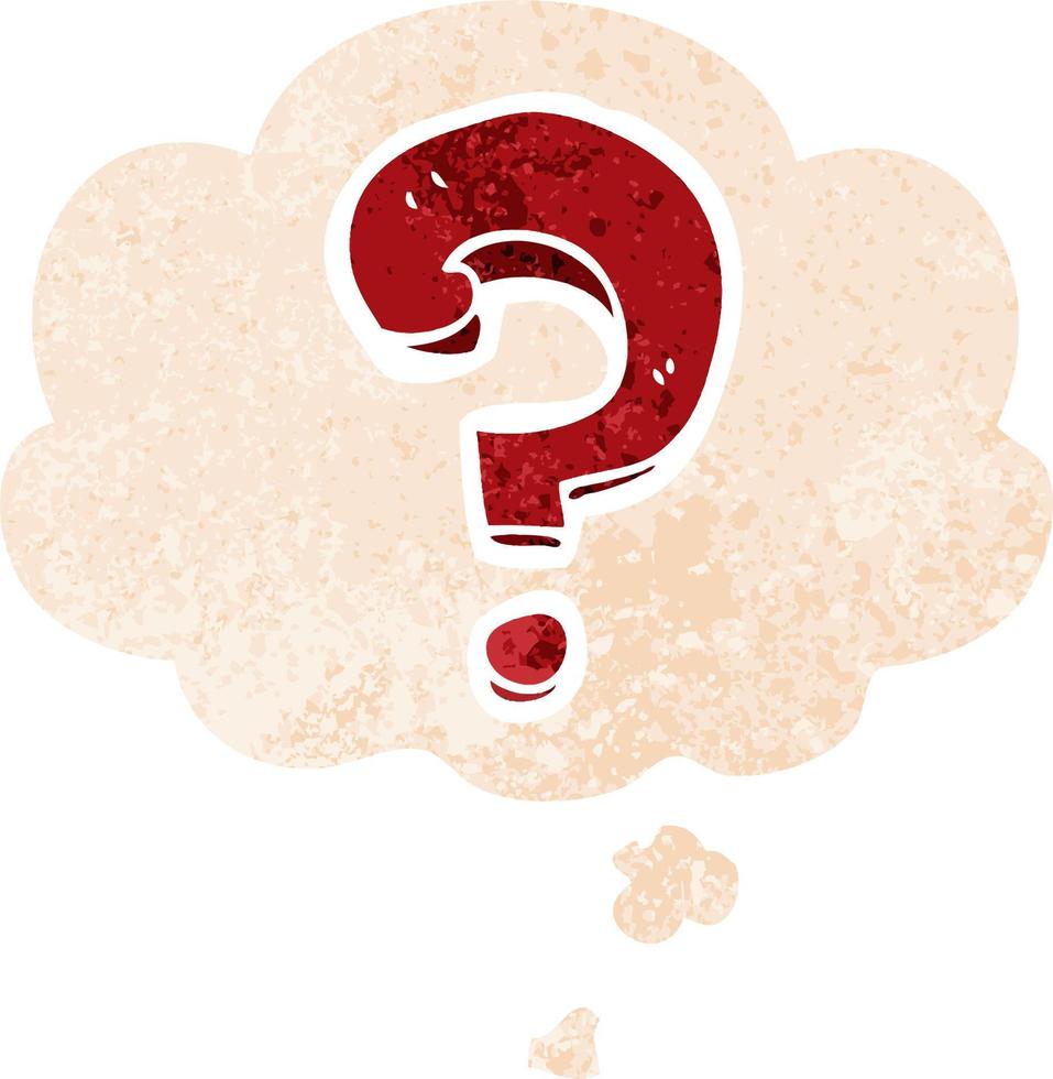 cartoon question mark and thought bubble in retro textured style vector