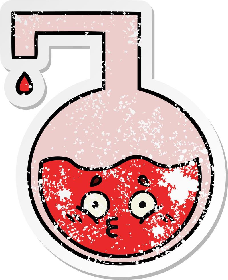 distressed sticker of a cute cartoon science experiment vector