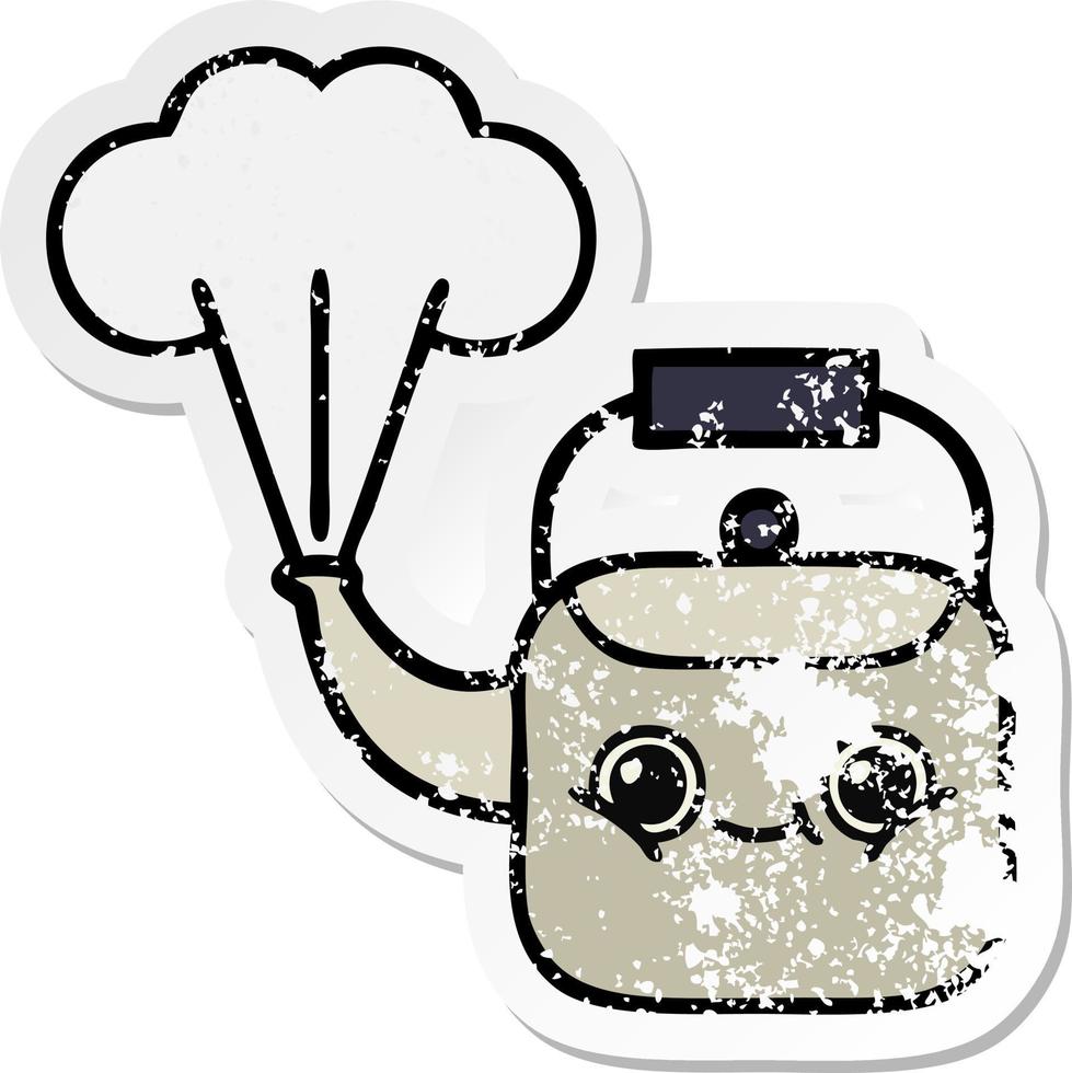 distressed sticker of a cute cartoon steaming kettle vector