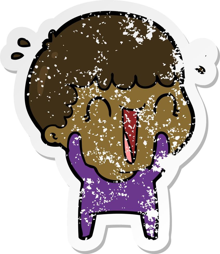 distressed sticker of a laughing cartoon man vector