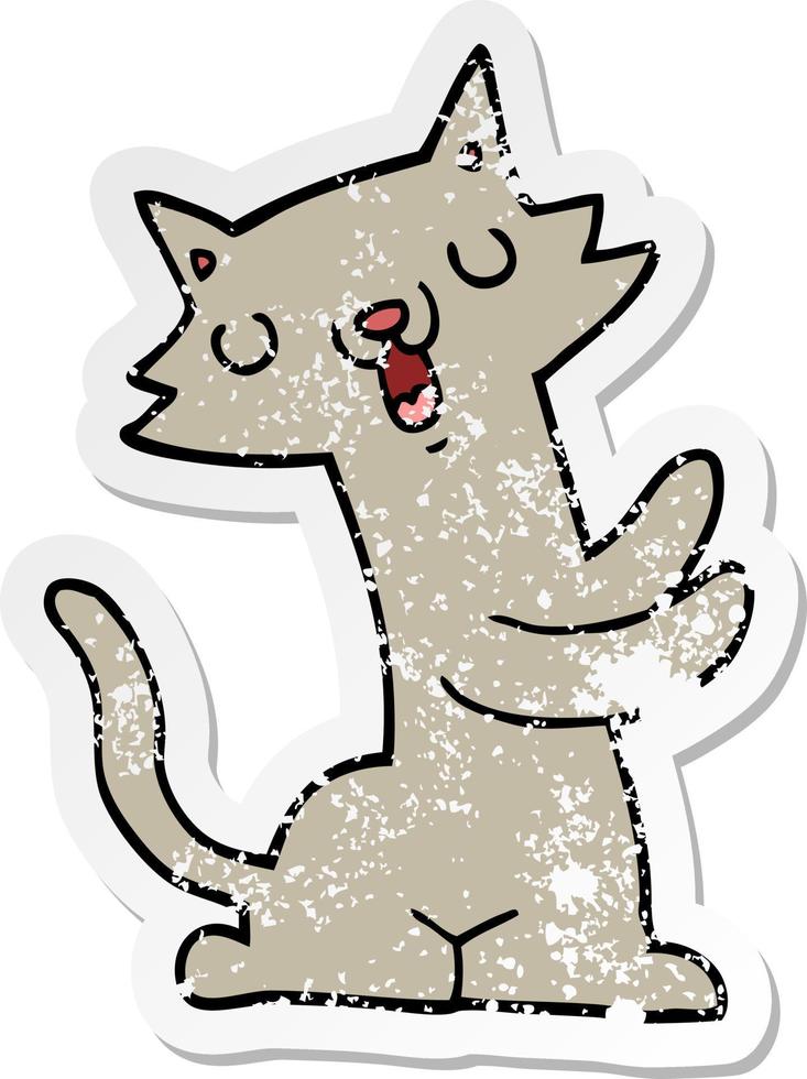 distressed sticker of a cartoon cat vector