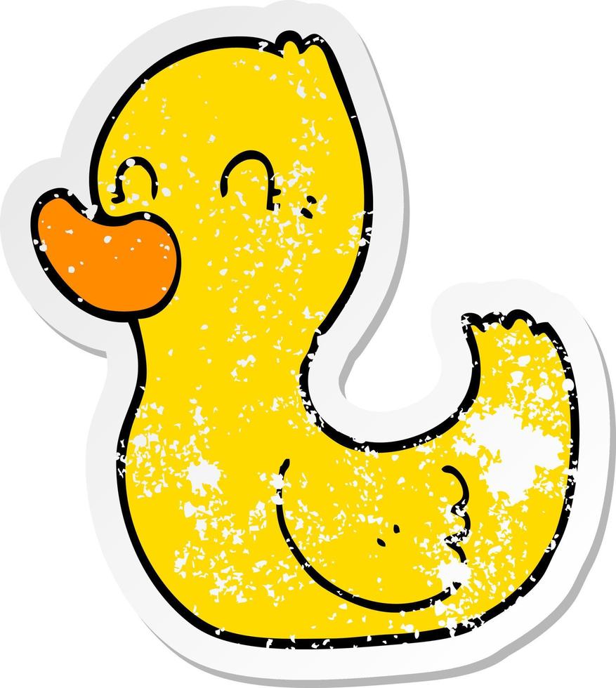 distressed sticker of a cartoon duck vector