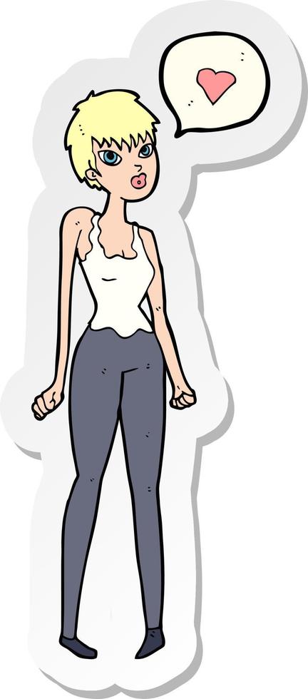 sticker of a cartoon woman in love vector