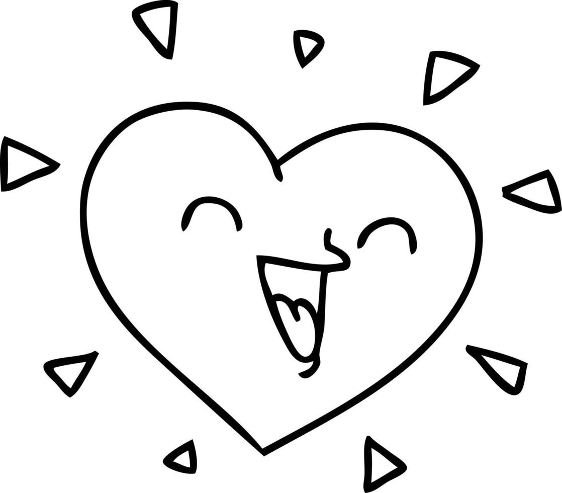 quirky line drawing cartoon happy heart vector