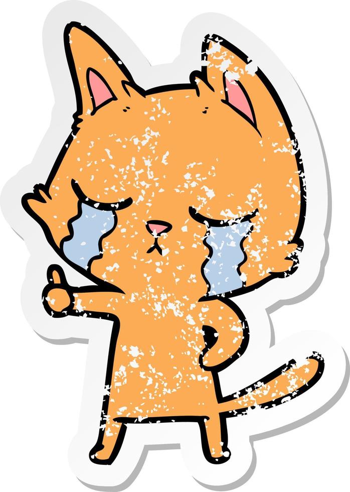 distressed sticker of a crying cartoon cat vector