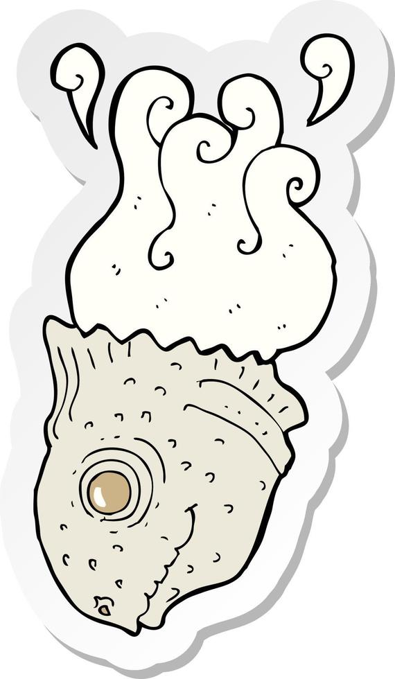 sticker of a cartoon old fish head vector