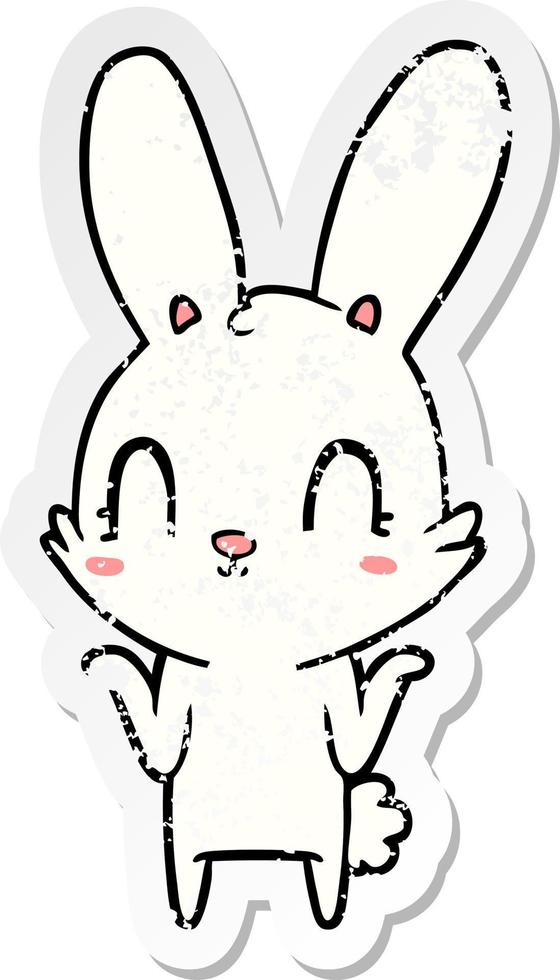 distressed sticker of a cute cartoon rabbit vector