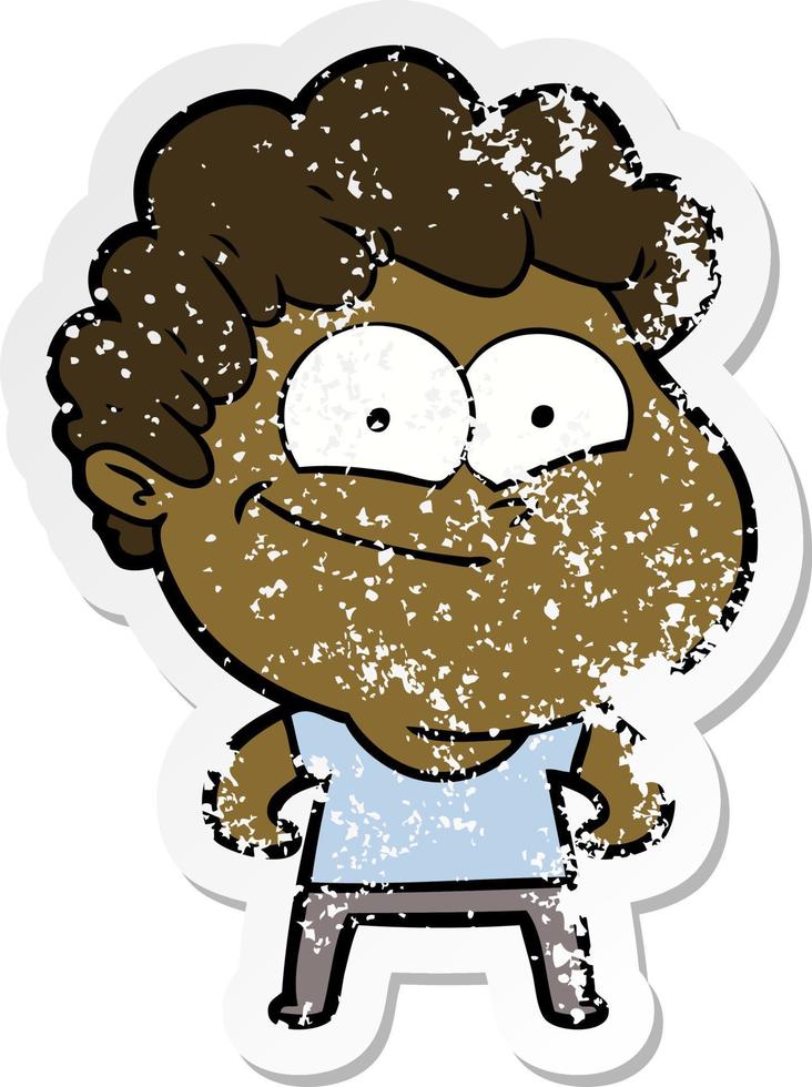 distressed sticker of a cartoon happy man vector