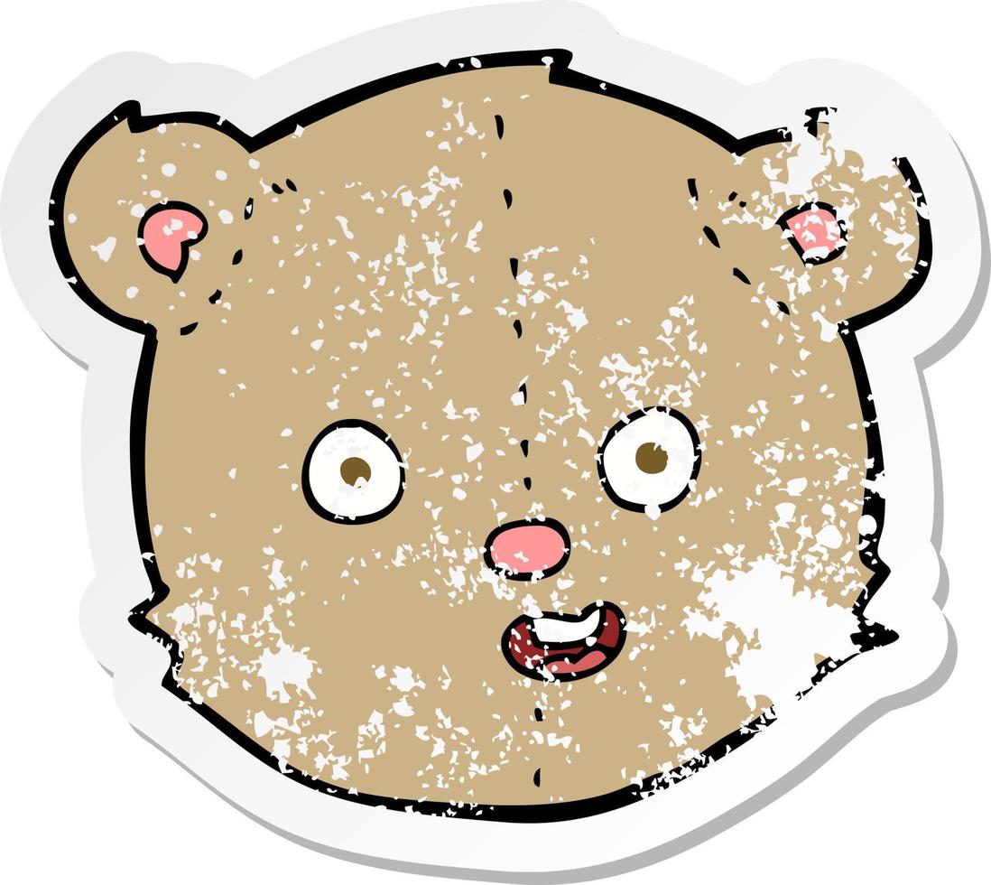 retro distressed sticker of a cartoon teddy bear head vector