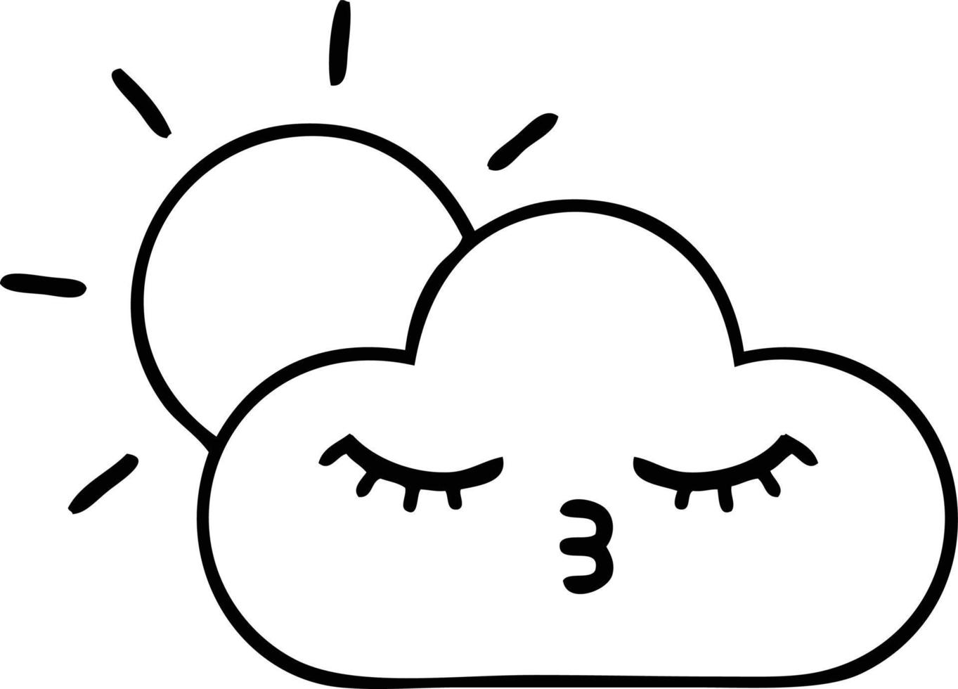 line drawing cartoon storm cloud and sun vector