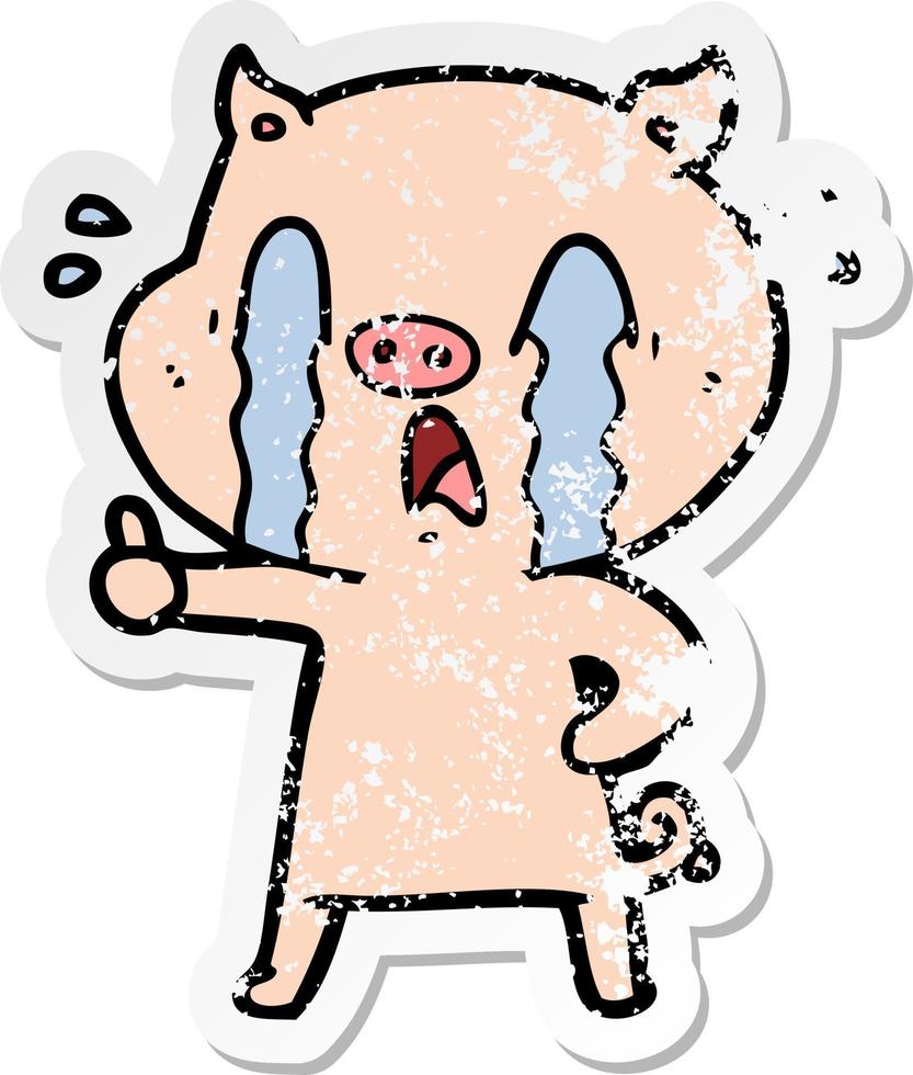 distressed sticker of a crying pig cartoon vector