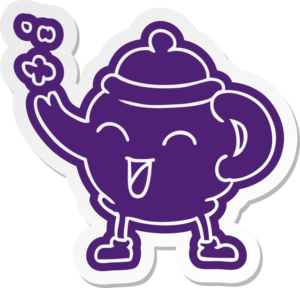 cartoon sticker of a blue tea pot vector