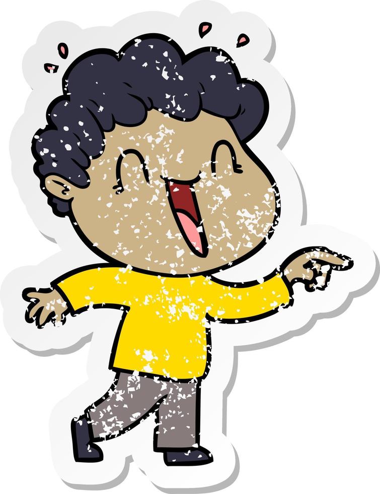 distressed sticker of a cartoon happy man vector
