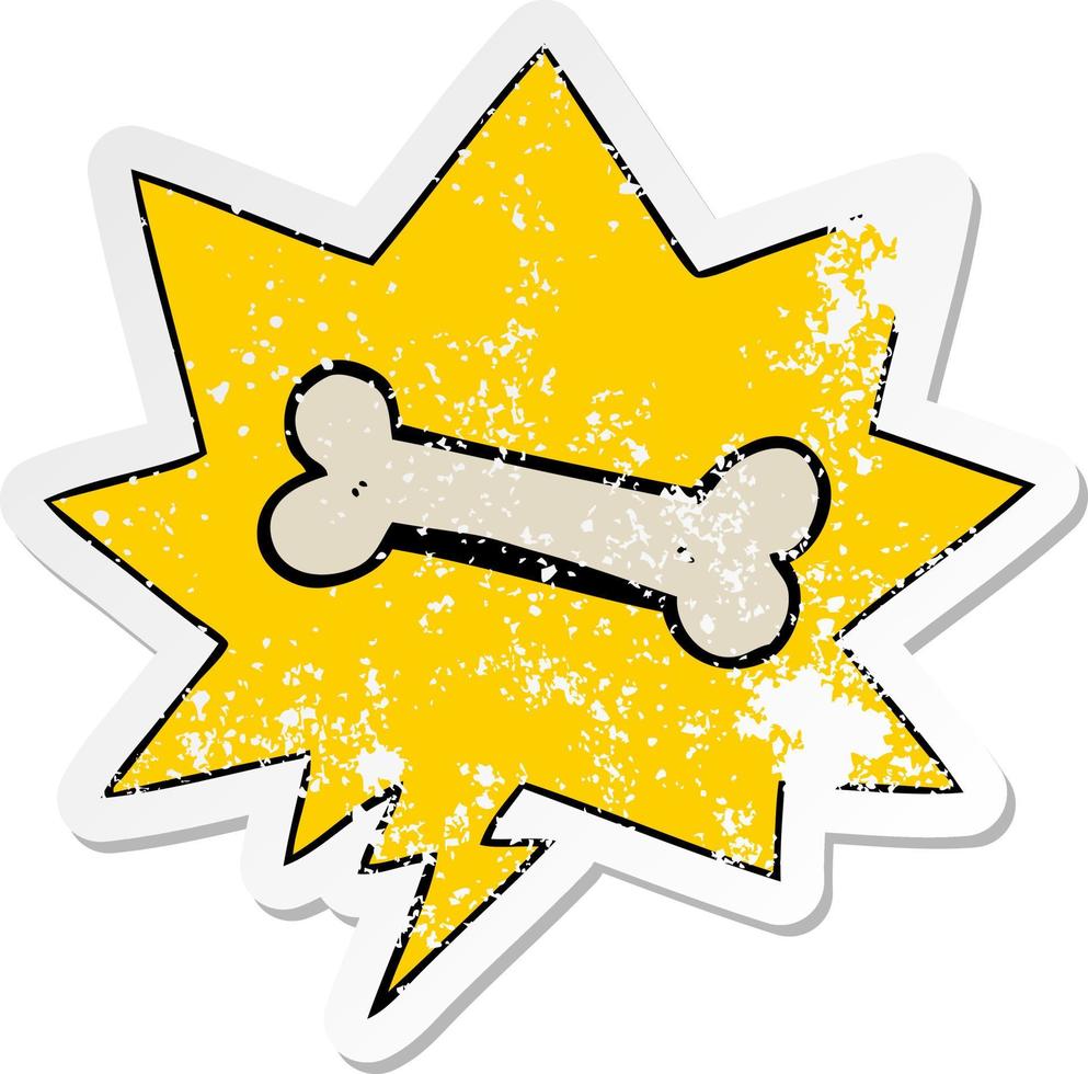 cartoon bone and speech bubble distressed sticker vector