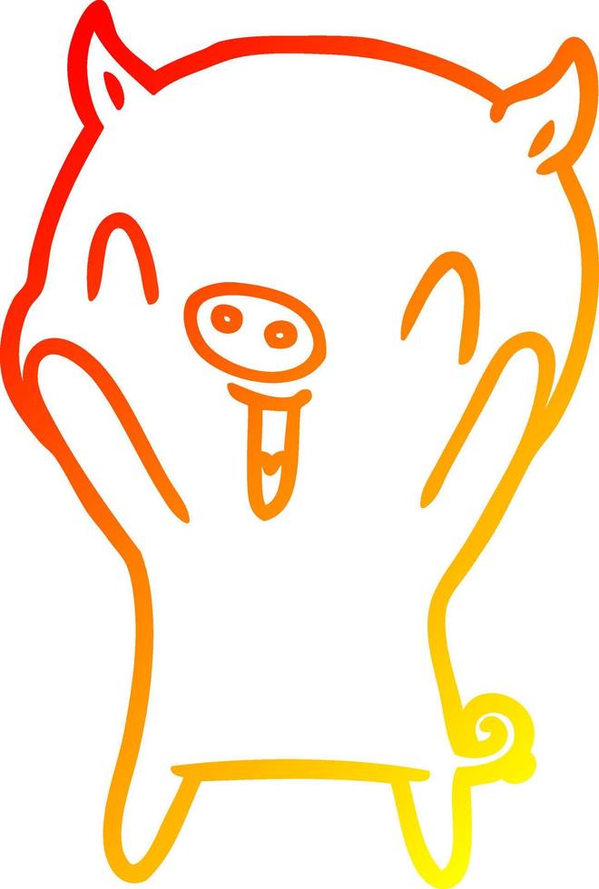 warm gradient line drawing happy cartoon pig vector